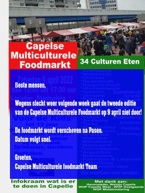 Foodmarkt 9 april gaat NIET door