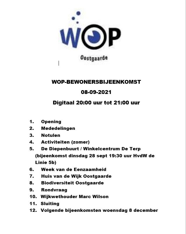 Bewonersbijeenkomst 8 sept 2021